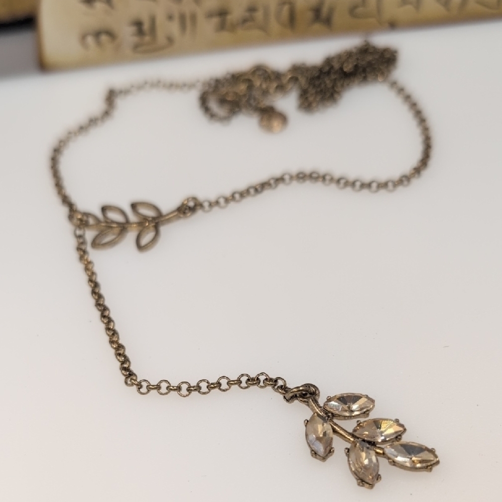 J. Crew Gold Faux Lariat Elegant Necklace with Botanical Elements